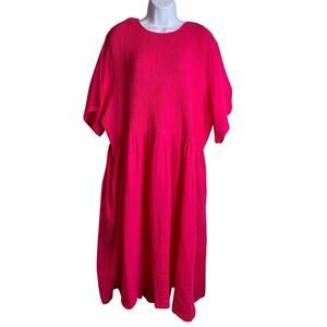 Shiny by‎ Nature Women's Hot Pink Textured Crinkle Gauze Midi Dress Size 3XL